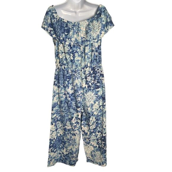 Chloe+Rene blue floral off shoulder jumper SZ L - Picture 2 of 4